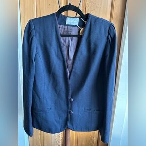 Vintage Navy Blue Blazer with Purple Lining, Size 12